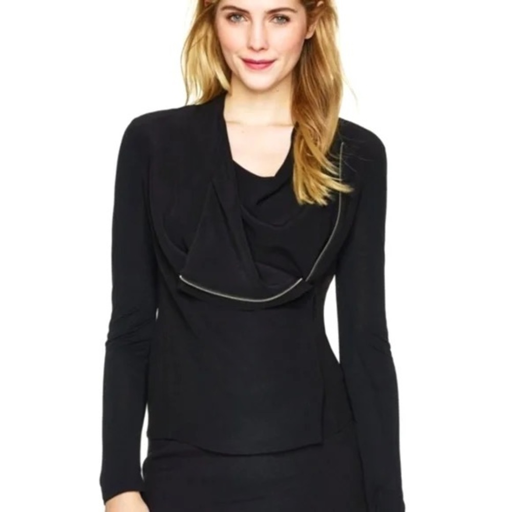 Aritzia Blazer Top Zip Up Asymmetrical Draped Black business casual whimsigoth